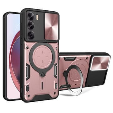 Ovitek za Oppo Reno12, CamGuard Pro, magnetna hrbtna stran, stojalo - roza zlata