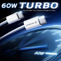 Kabel USB tipa C, PD60W, QC3.0, 1 m, USB-C - Techsuit - bel