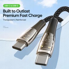 Kabel USB-C na USB-C 65W PD QC3.0 1m za hitro polnjenje, najlon, siv, DUZZONA