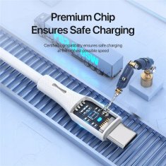 Kabel USB-C na USB-C 65W PD QC3.0 1m za hitro polnjenje, silikonski, bel