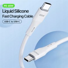 Kabel USB-C na USB-C 65W PD QC3.0 1m za hitro polnjenje, silikonski, bel