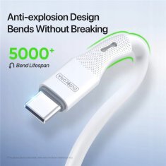 Kabel USB-C na USB-C 65W PD QC3.0 1m za hitro polnjenje, silikonski, bel