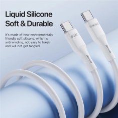 Kabel USB-C na USB-C 65W PD QC3.0 1m za hitro polnjenje, silikonski, bel