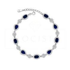 ELEGANTNA ŽENSKA SREBRNA ZAPESTNICA TEMNO MODRA SAFIR 925