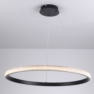 DE STROPNA SVETILKA Z OBROČEM, viseča črna, moderna, črna, LED, LESTENCE 80 cm