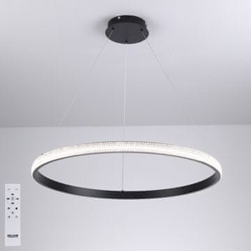 DE STROPNA SVETILKA Z OBROČEM, viseča črna, moderna, črna, LED, LESTENCE 60 cm