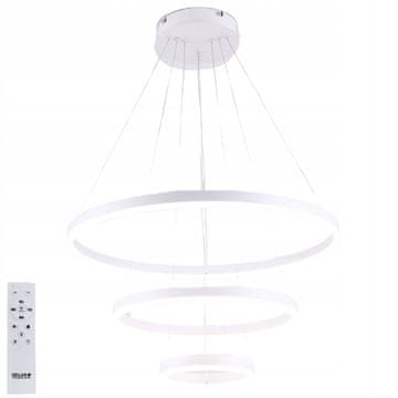 DE STROPNA SVETILKA S 3 OBROČI BELA VISEČA LED LESTENCA + DALJINSKI UPRAVLJALNIK 85W 20/40/60cm
