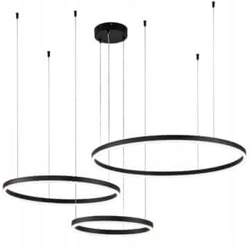 DE Moderna črna LED viseča stropna svetilka PILOT s 3 obroči 40/60/80 cm