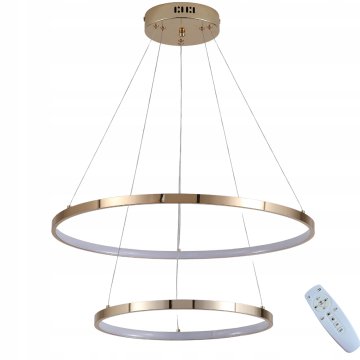 DE STROPNA SVETILKA Z 2 OBROČAMA, ZLATA VISEČA LED LESTENCA + DALJINSKI UPRAVLJALNIK 40/60 cm