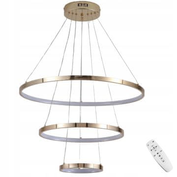 DE STROPNA SVETILKA S 3 OBROČI zlata viseča LED LESTENCA + DALJINSKI UPRAVLJALNIK 20/40/60 cm