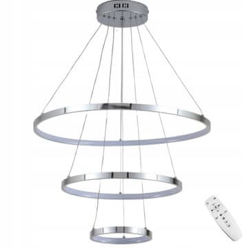DE STROPNA SVETILKA S 3 OBROČI, kromirana viseča LED LESTENCA + DALJINSKI UPRAVLJALNIK 20/40/60 cm