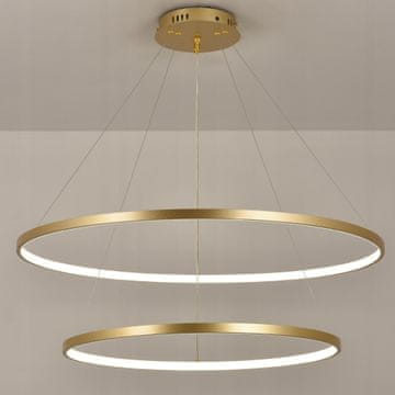 DE STROPNA SVETILKA 60/80cm 2 OBROČA zlata viseča LED LESTENCA + DALJINSKI UPRAVLJALNIK za dnevno sobo