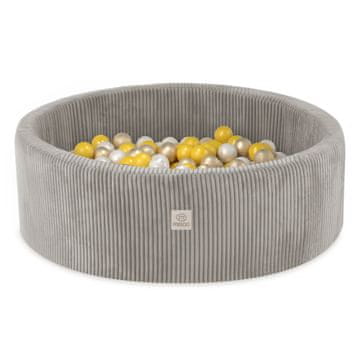 Misioo Otroški okrogli bazen 90x30 z žogicami (200 žogic: biserna, zlata, rumena), bež, premium korduroy