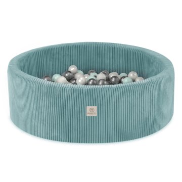 Misioo Otroški okrogli bazen 90x30 z žogicami (200 žogic: biserna, srebrna, mint), moder, premium korduroy