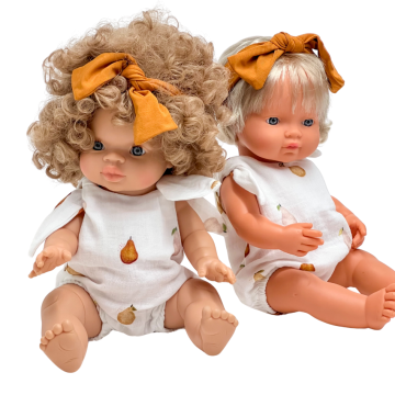 Kombinezon iz muslinaste hruške za punčke Miniland 38 cm, punčke Paola Reina 34 cm in punčke Minikane 34 cm
