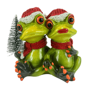 BOŽIČNA FIGURA PAR ŽABJIH KLOBUKOV Z BOŽIČNIM DREVCEM