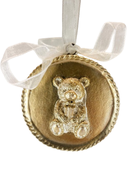 BOŽIČNI OBESECEK Z MEDVEDKOM IZ ZLATEGA MEDALJONA