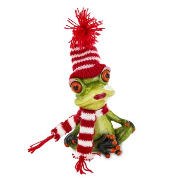 BOŽIČNA FIGURA ŽABICE V KLOBUKU IN ŠALI 14 CM
