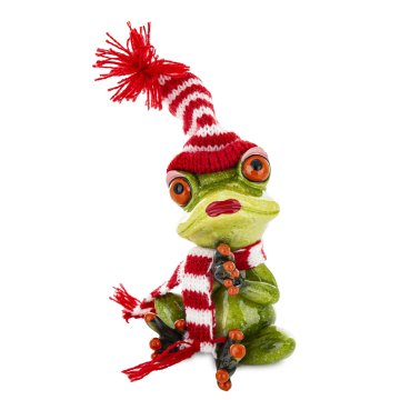 BOŽIČNA FIGURA ŽABICE V KLOBUKU IN ŠALI 14 CM