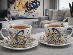 Porcelanaste skodelice s krožniki, 2 kosa, geometrijska abstrakcija, kot darilo
