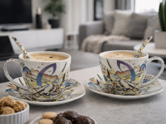 Porcelanaste skodelice s krožniki, 2 kosa, geometrijska abstrakcija, kot darilo