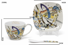 Porcelanaste skodelice s krožniki, 2 kosa, geometrijska abstrakcija, kot darilo