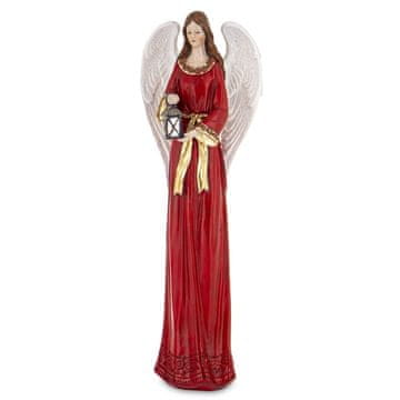 Figurica angela z lampijonom, rdeča obleka, božična, 38 cm