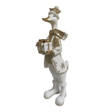 Božična figurica gosi z darilom zlata in bela 11x18x41 cm