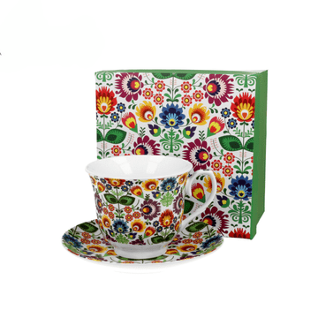 Duo Porcelanasta skodelica in krožniček 250 ml - ŁOWICZ FOLKLOR