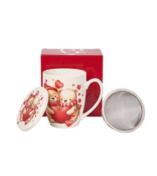 Duo Porcelanasta skodelica z infuzerjem 360 ml - Medvedki s srčki Valentinovo darilo