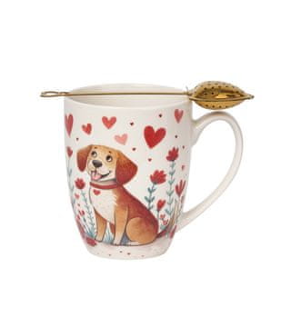 Duo Očarljiva porcelanasta skodelica z infuzerjem 360 ml - PES S SRČKI VALENTINOVO DARILO