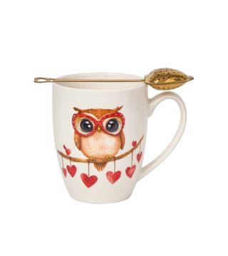 Duo Porcelanasta skodelica z infuzerjem 360 ml - DARILO ZA VALENTINOVO V ROBILNI OBLIKI SOVIČNIH SRČKOV