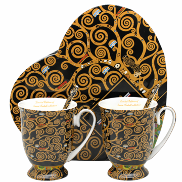 Porcelanski komplet 2 skodelic 300 ml z žličkami - Gustav Klimt Drevo življenja
