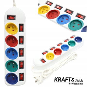 Kraft&Dele 5m 5-vtični podaljšek bele barve, prenapetostna zaščita