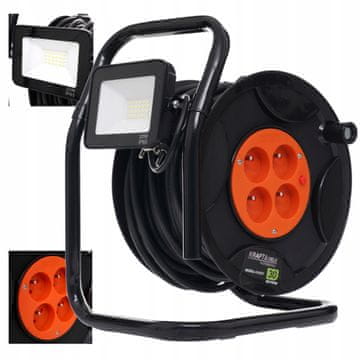Kraft&Dele PODALJŠEK NA BOBNU, KOLUT, 30 M, 4 VTIČNICE + 20 W LED ŽARNICA KD4037