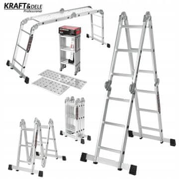 Kraft Zložljiva lestev iz aluminija, ploščad 4 x 3, 346 cm, največja nosilnost 150 kg, Ktaft&Dele