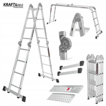 Zložljiva lestev iz aluminija, ploščad 4 x 4, 460 cm, največja nosilnost 150 kg, Ktaft&Dele