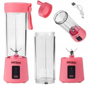 Prenosni polnilni mešalnik 400ml USC-C 2x3000mAh roza Kraft&Dele