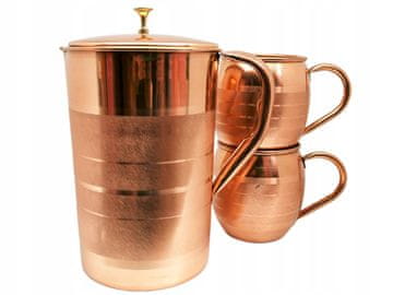 Komplet: Bakreni vrč 2l + 2 skodelici 0,45l s črtami