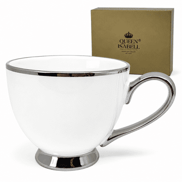 Velika belo-srebrna porcelanasta skodelica 450 ml, darilo kraljice Izabele