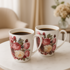 Porcelanaste skodelice, velike, komplet 2 x 400 ml za darilo, kolekcija Classic Rose