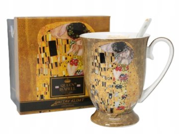 Velika porcelanasta skodelica 300 ml z žličko v škatli, kolekcija Klimt Kiss