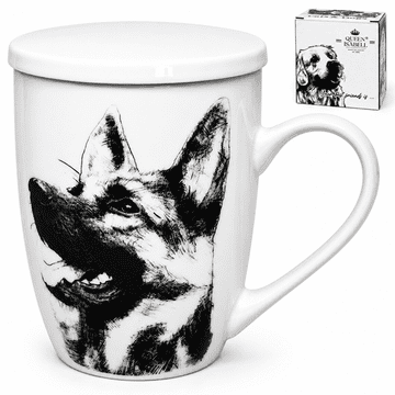 Porcelanasta skodelica z motivom nemškega ovčarja in infuzerjem 350 ml Premium darilo