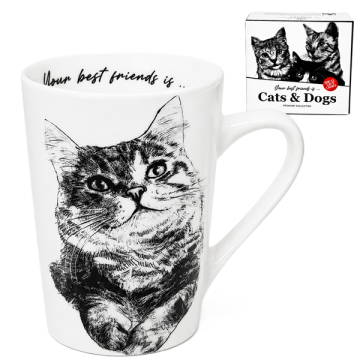 Velika porcelanasta skodelica Cat 400ml darilo za ljubitelje mačk premium