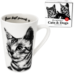 Porcelanasta skodelica Cat 400ml darilo za ljubitelje mačk premium