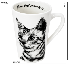 Porcelanasta skodelica Cat 400ml darilo za ljubitelje mačk premium