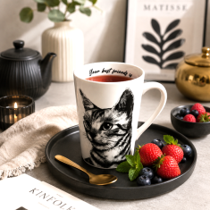 Porcelanasta skodelica Cat 400ml darilo za ljubitelje mačk premium