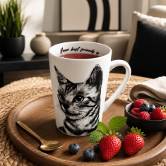 Porcelanasta skodelica Cat 400ml darilo za ljubitelje mačk premium