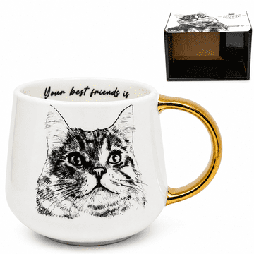 Velika porcelanasta skodelica Cat 400ml darilo za ljubitelje mačk premium