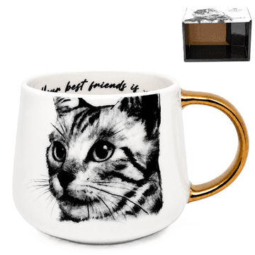 Velika porcelanasta skodelica Cat 400ml darilo za ljubitelje mačk premium